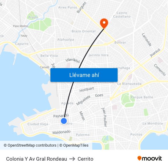 Colonia Y Av Gral Rondeau to Cerrito map