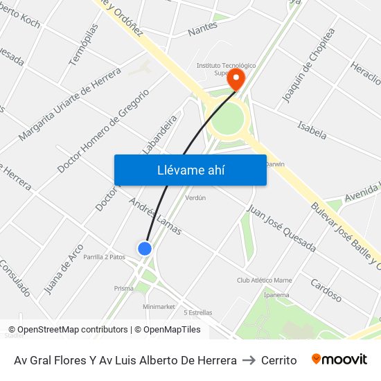 Av Gral Flores Y Av Luis Alberto De Herrera to Cerrito map