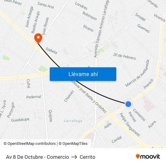 Av 8 De Octubre - Comercio to Cerrito map