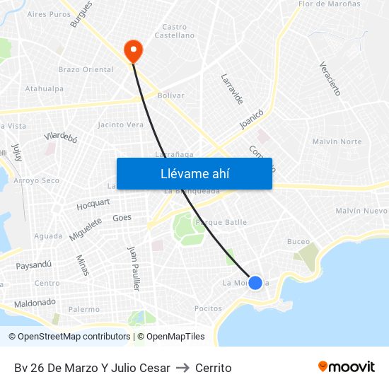 Bv 26 De Marzo Y Julio Cesar to Cerrito map