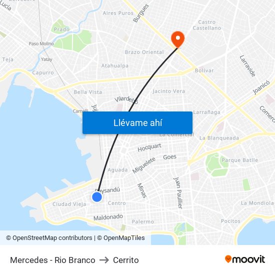 Mercedes - Rio Branco to Cerrito map