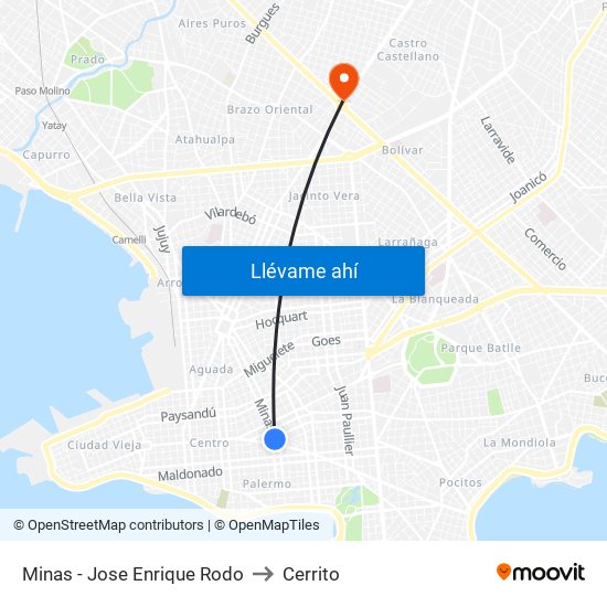 Minas - Jose Enrique Rodo to Cerrito map