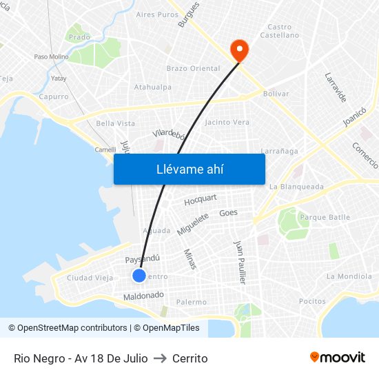 Rio Negro - Av 18 De Julio to Cerrito map