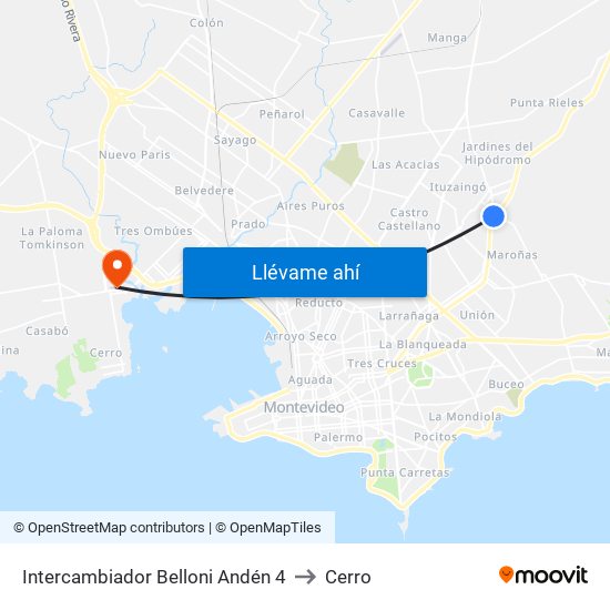 Intercambiador Belloni Andén 4 to Cerro map