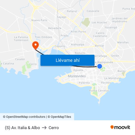 (S) Av. Italia & Albo to Cerro map