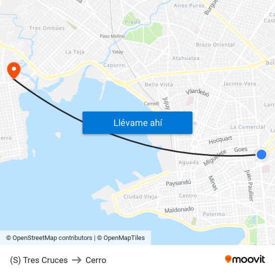 (S) Tres Cruces to Cerro map