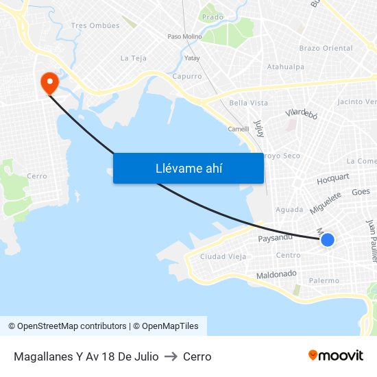 Magallanes Y Av 18 De Julio to Cerro map