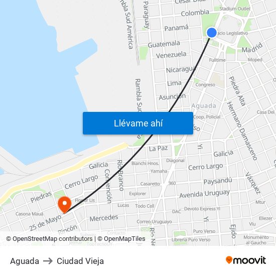 Aguada to Ciudad Vieja map