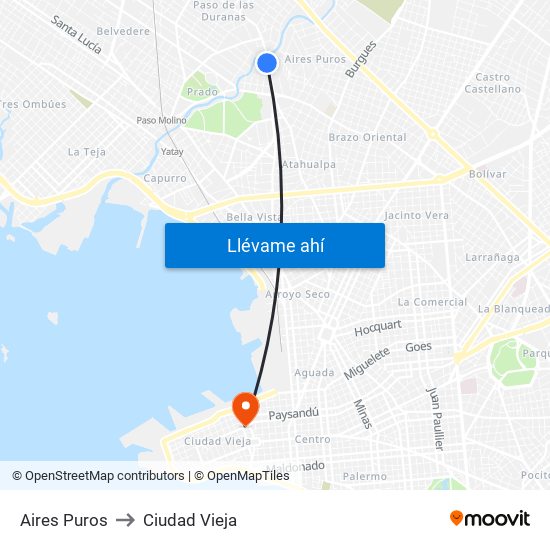 Aires Puros to Ciudad Vieja map