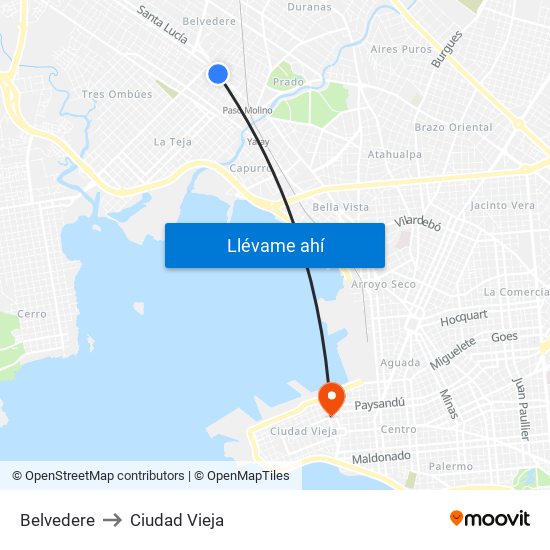 Belvedere to Ciudad Vieja map