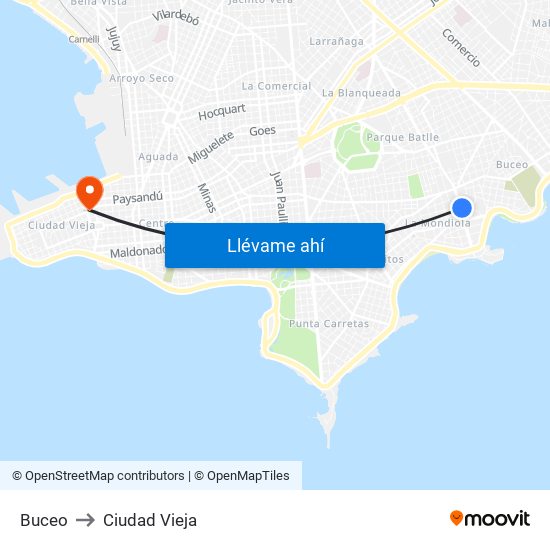 Buceo to Ciudad Vieja map