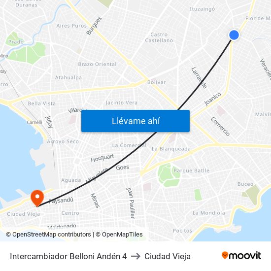 Intercambiador Belloni Andén 4 to Ciudad Vieja map