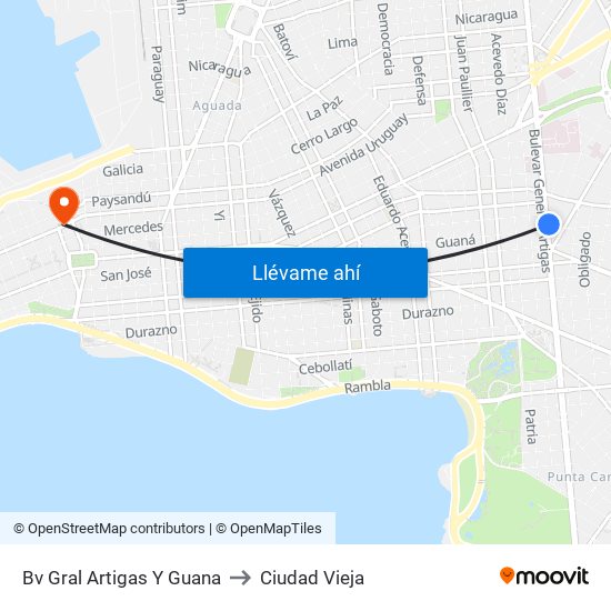 Bv Gral Artigas Y Guana to Ciudad Vieja map