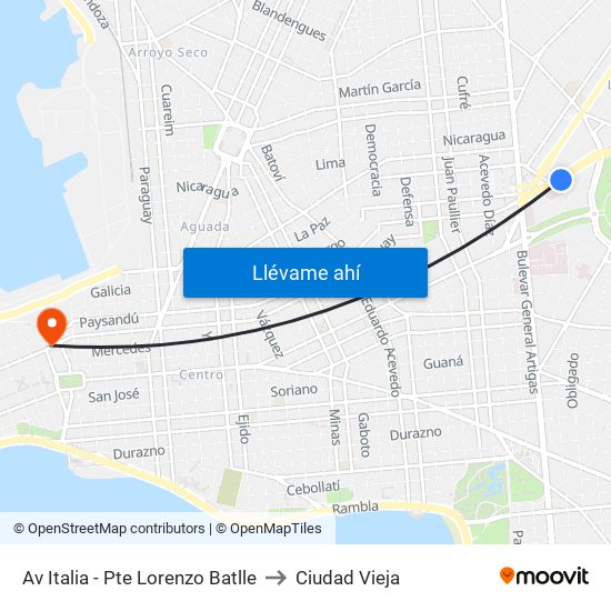 Av Italia - Pte Lorenzo Batlle to Ciudad Vieja map