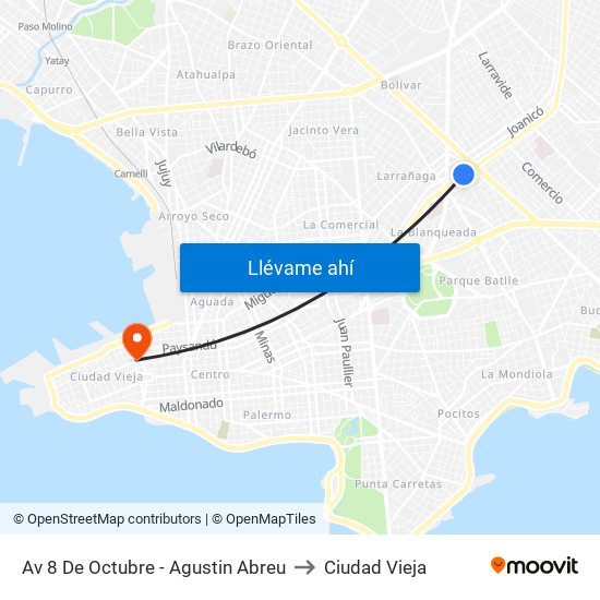 Av 8 De Octubre - Agustin Abreu to Ciudad Vieja map