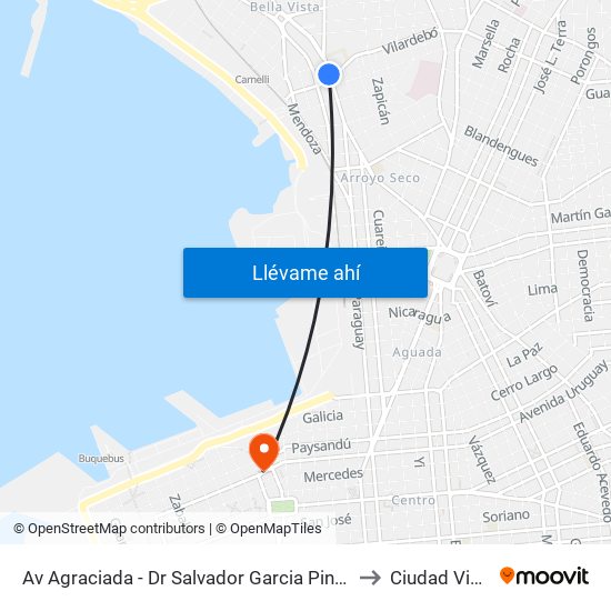 Av Agraciada - Dr Salvador Garcia Pintos to Ciudad Vieja map