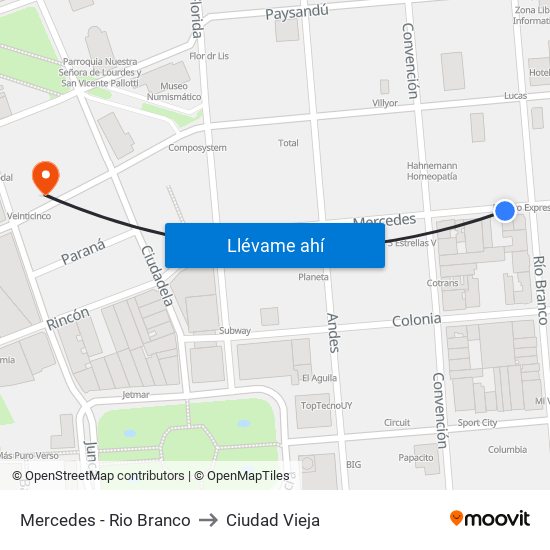 Mercedes - Rio Branco to Ciudad Vieja map