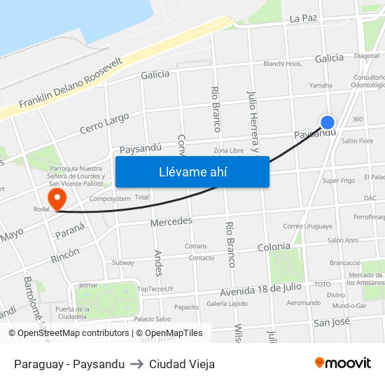 Paraguay - Paysandu to Ciudad Vieja map