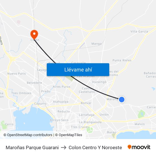 Maroñas Parque Guarani to Colon Centro Y Noroeste map