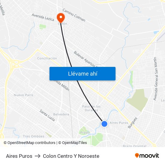 Aires Puros to Colon Centro Y Noroeste map