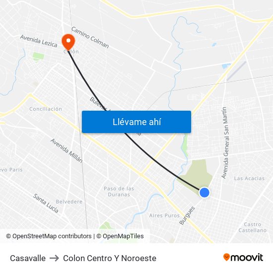 Casavalle to Colon Centro Y Noroeste map