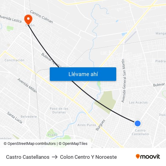 Castro Castellanos to Colon Centro Y Noroeste map