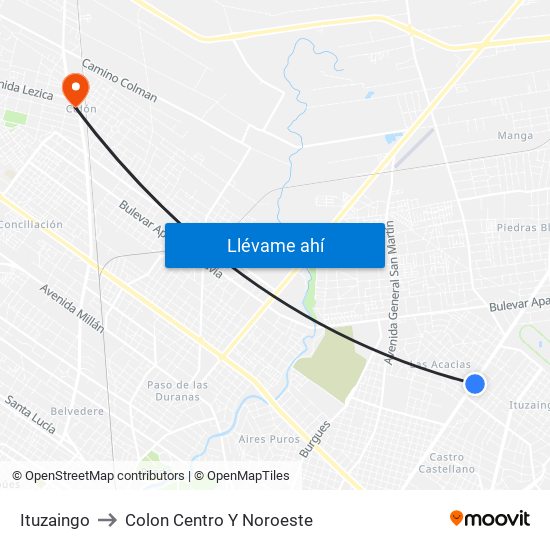 Ituzaingo to Colon Centro Y Noroeste map