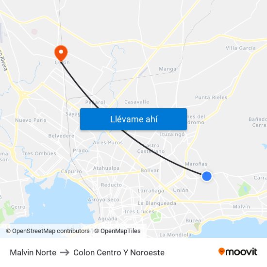 Malvin Norte to Colon Centro Y Noroeste map
