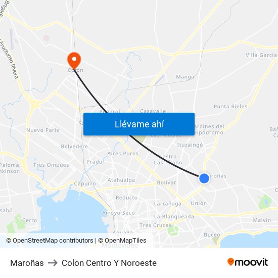 Maroñas to Colon Centro Y Noroeste map
