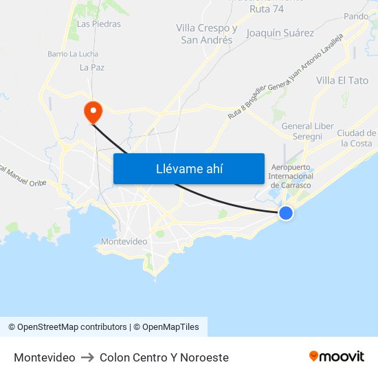 Montevideo to Colon Centro Y Noroeste map