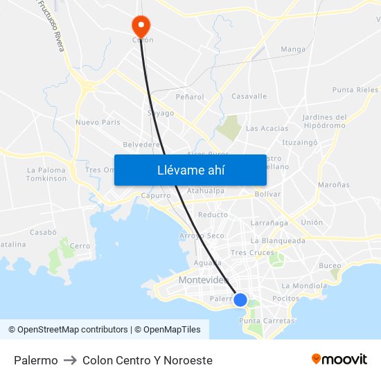 Palermo to Colon Centro Y Noroeste map