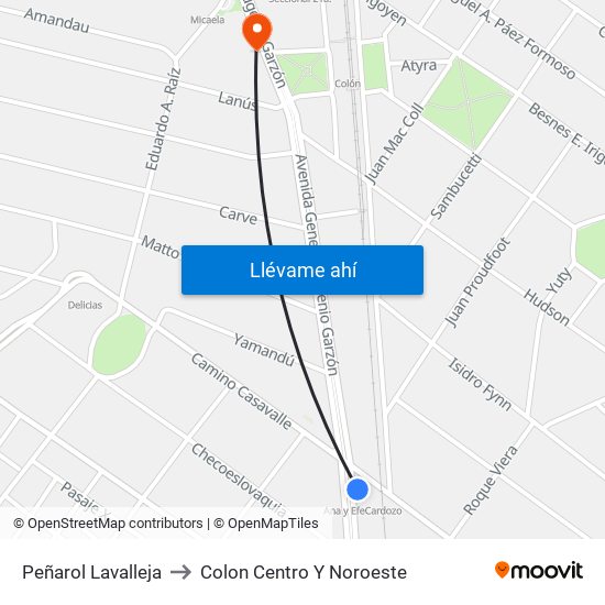 Peñarol Lavalleja to Colon Centro Y Noroeste map
