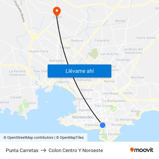 Punta Carretas to Colon Centro Y Noroeste map