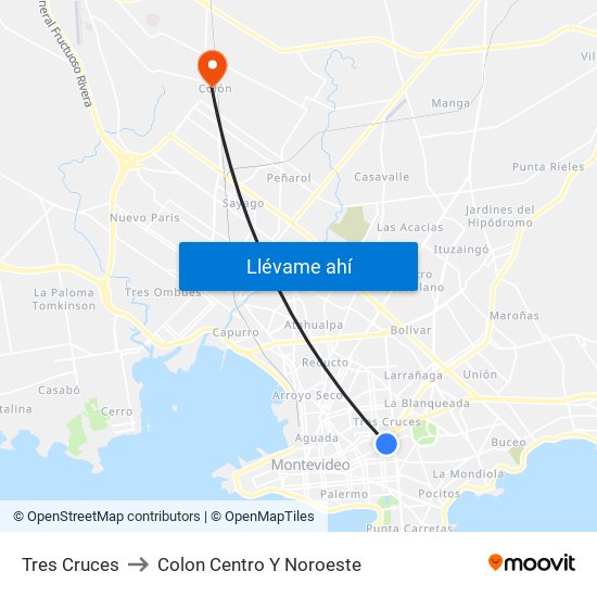 Tres Cruces to Colon Centro Y Noroeste map