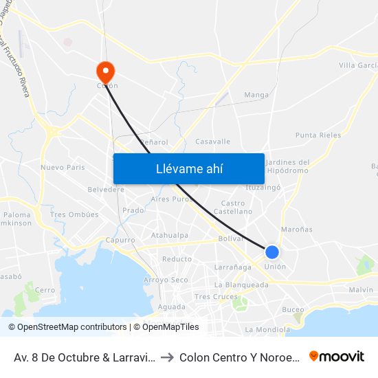 Av. 8 De Octubre & Larravide to Colon Centro Y Noroeste map