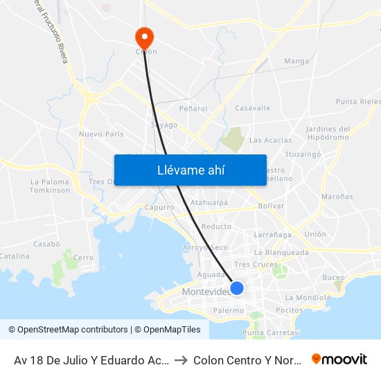 Av 18 De Julio Y Eduardo Acevedo to Colon Centro Y Noroeste map