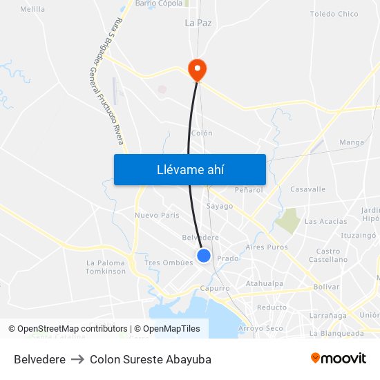 Belvedere to Colon Sureste Abayuba map