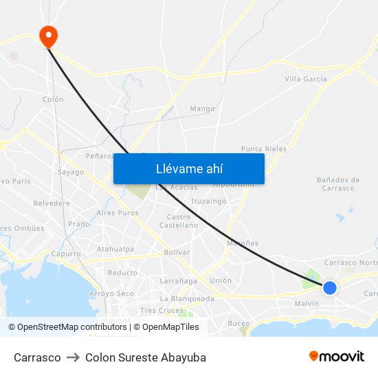 Carrasco to Colon Sureste Abayuba map