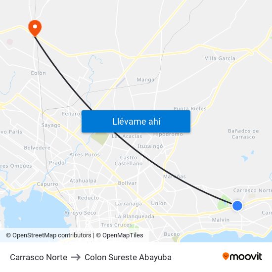 Carrasco Norte to Colon Sureste Abayuba map