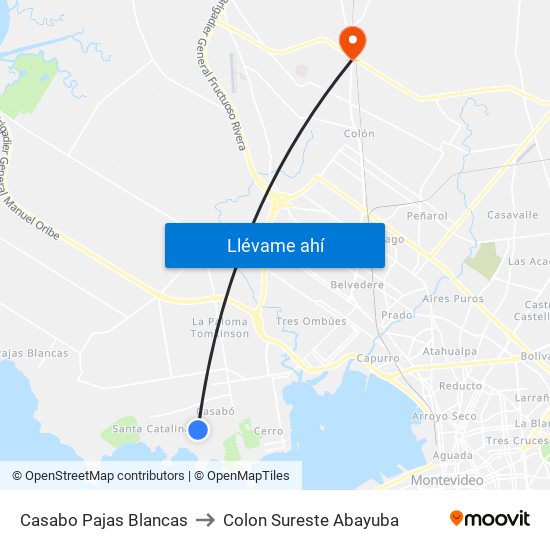 Casabo Pajas Blancas to Colon Sureste Abayuba map