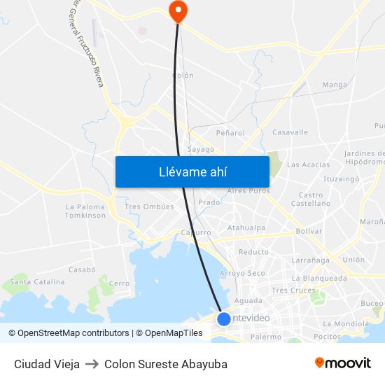 Ciudad Vieja to Colon Sureste Abayuba map