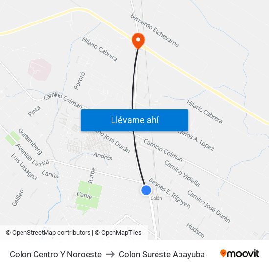 Colon Centro Y Noroeste to Colon Sureste Abayuba map