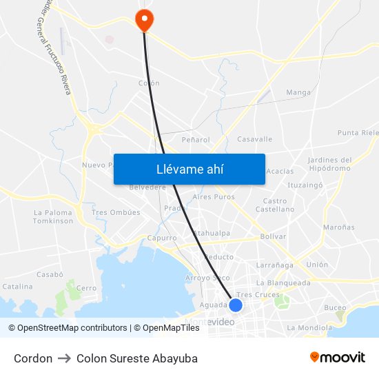 Cordon to Colon Sureste Abayuba map