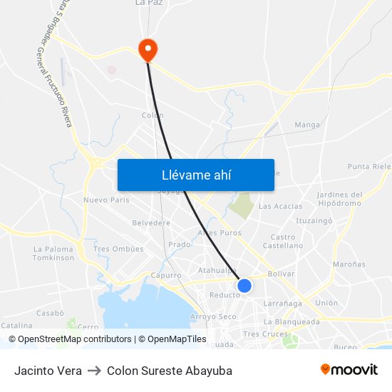 Jacinto Vera to Colon Sureste Abayuba map