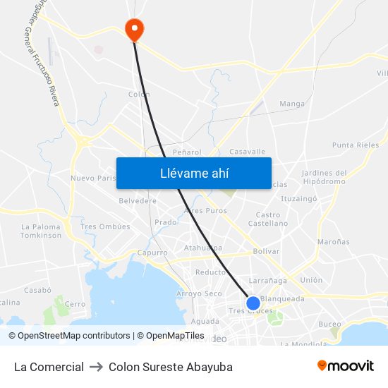 La Comercial to Colon Sureste Abayuba map