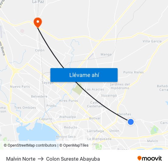 Malvin Norte to Colon Sureste Abayuba map