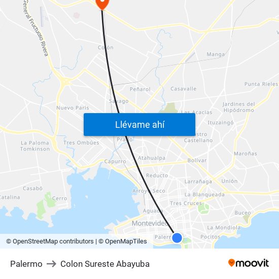 Palermo to Colon Sureste Abayuba map