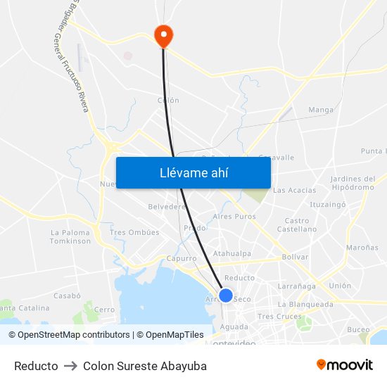 Reducto to Colon Sureste Abayuba map