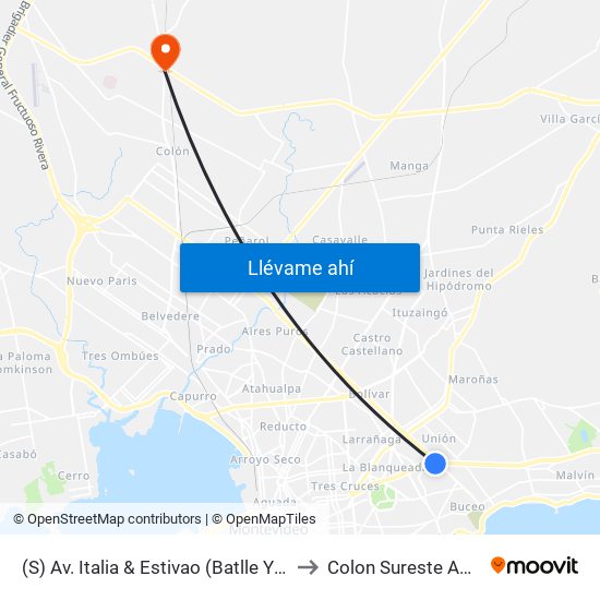 (S) Av. Italia & Estivao (Batlle Y Ordóñez) to Colon Sureste Abayuba map