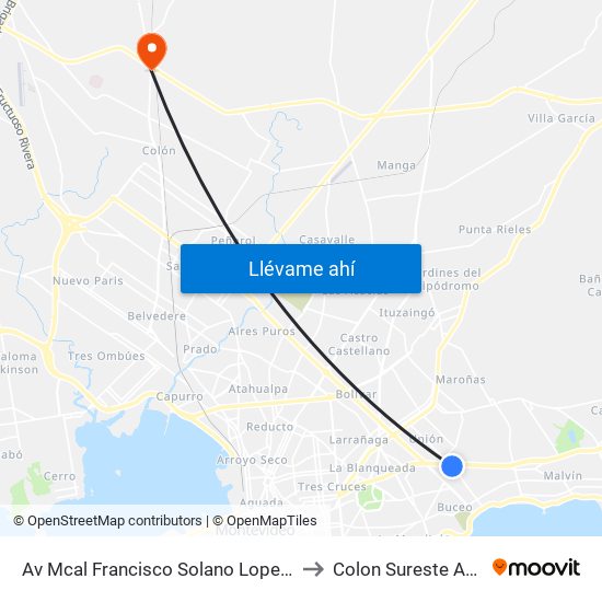 Av Mcal Francisco Solano Lopez - Av Italia to Colon Sureste Abayuba map